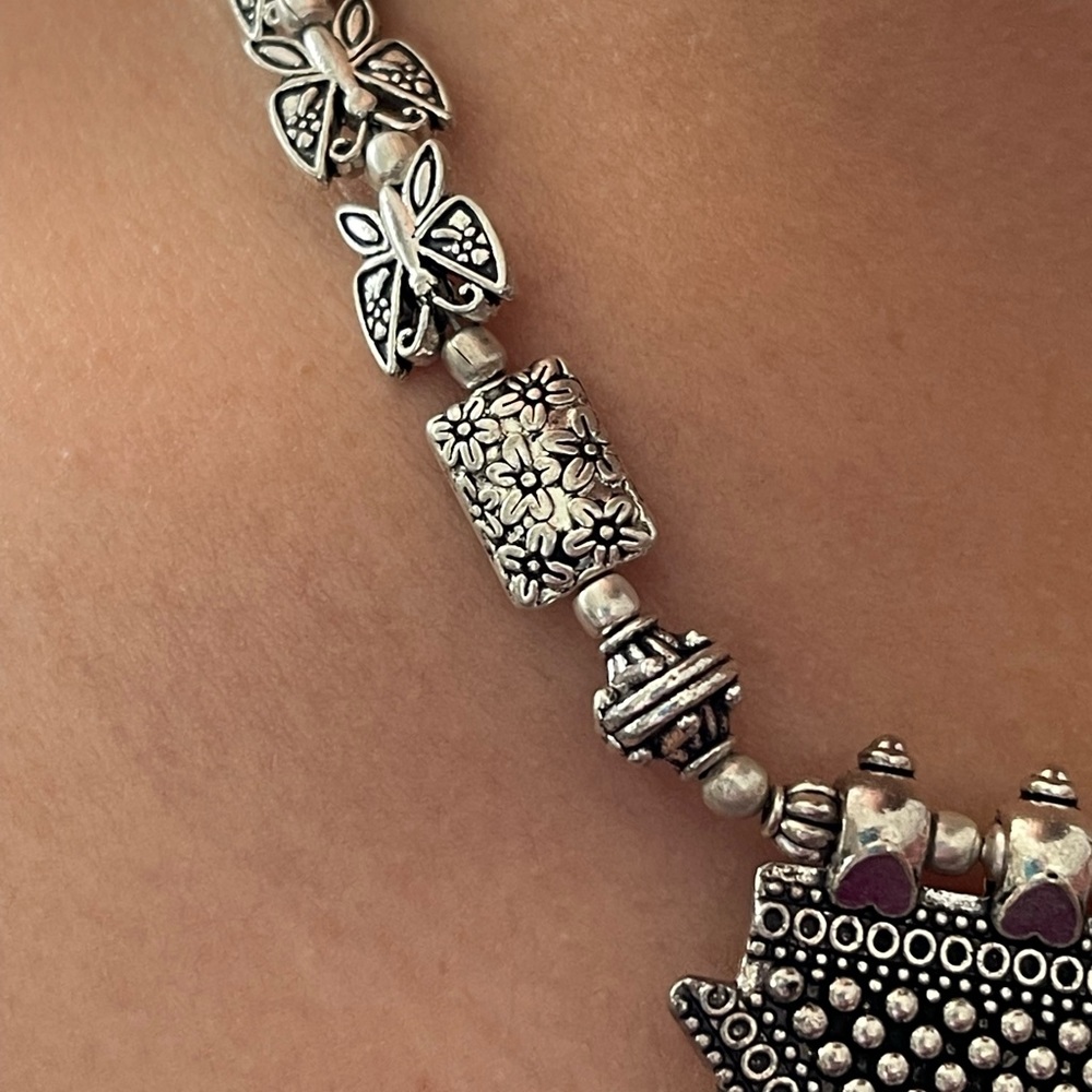 Ethnic style statement necklace Tibetan silver - Picture 3 of 4